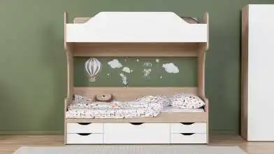 Детская кровать двухъярусная Luna, цвет Дуб Медовый + Белый Премиум фото - 1 - превью