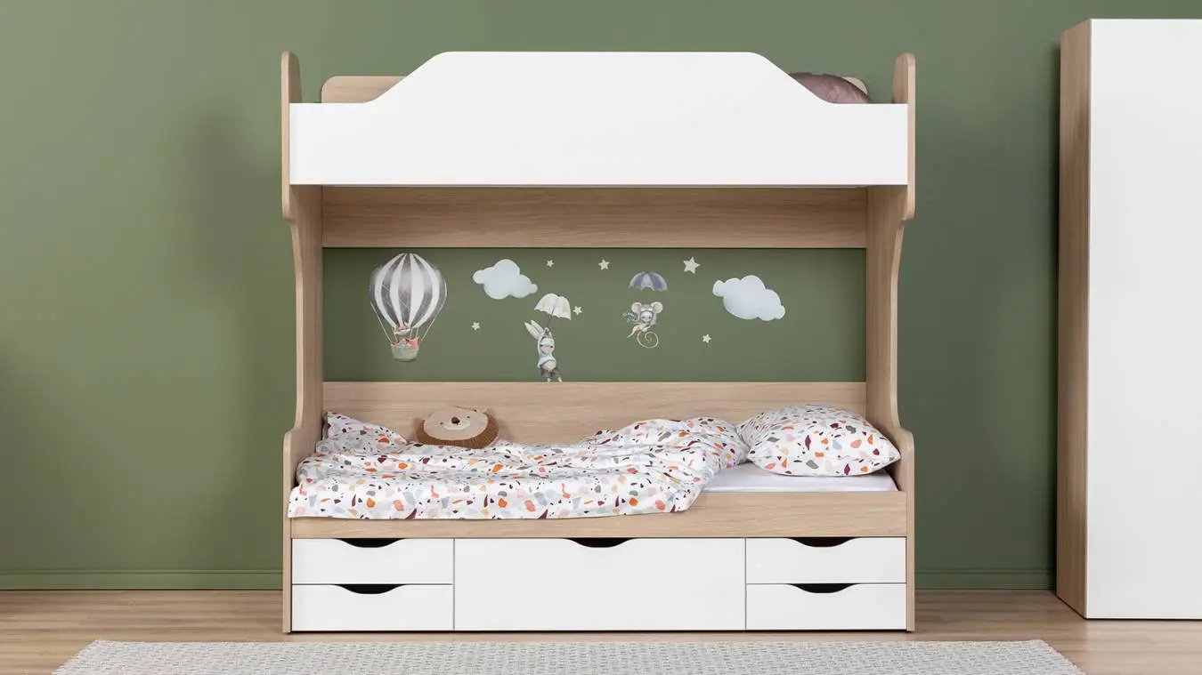 Детская кровать двухъярусная Luna, цвет Дуб Медовый + Белый Премиум фото - 1 - большое изображение