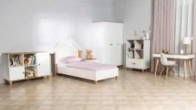 Детская кровать Nicky, цвет: Белый премиум + Дуб Натюрель + Розовый декор фото - 2 - превью