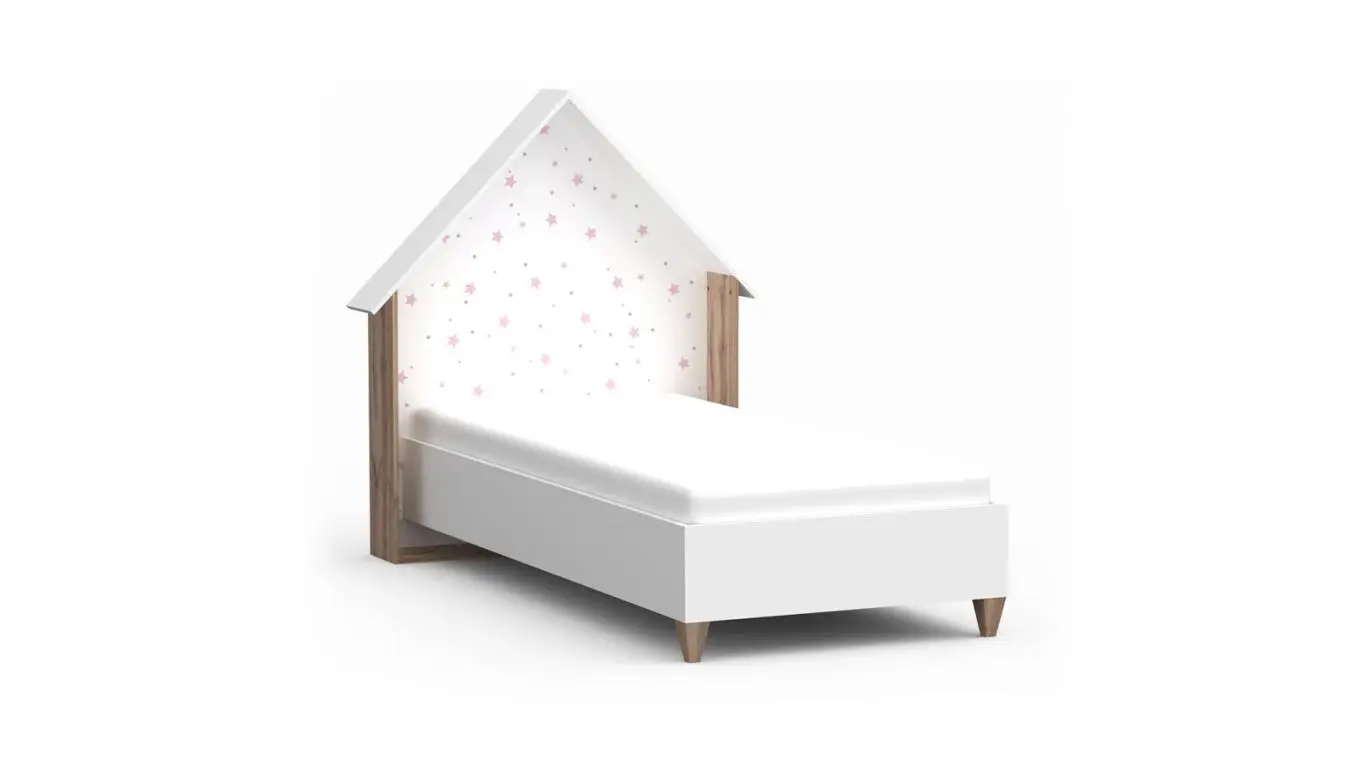 Детская кровать Nicky, цвет: Белый премиум + Дуб Натюрель + Розовый декор фото - 8 - большое изображение