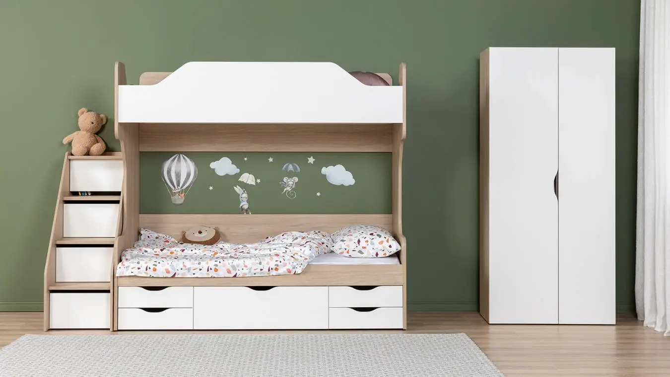 Детская кровать двухъярусная Luna, цвет Дуб Медовый + Белый Премиум фото - 5 - большое изображение